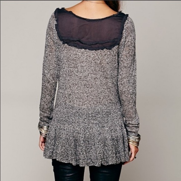 FREE PEOPLE Gray Ruffle Drop Hem Henley Blouse - Picture 2 of 6